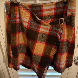 Sugarlips Plaid Mini Wrap Skirt in Brown, Red & Yellow with Side Buckle